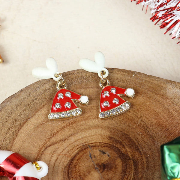 Christmas Cap Charms Stud Earrings Red::White