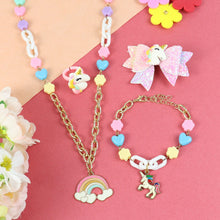 Load image into Gallery viewer, Rainbow Unicorn Heart Charms Jewellery Set - Pink &amp; Blue
