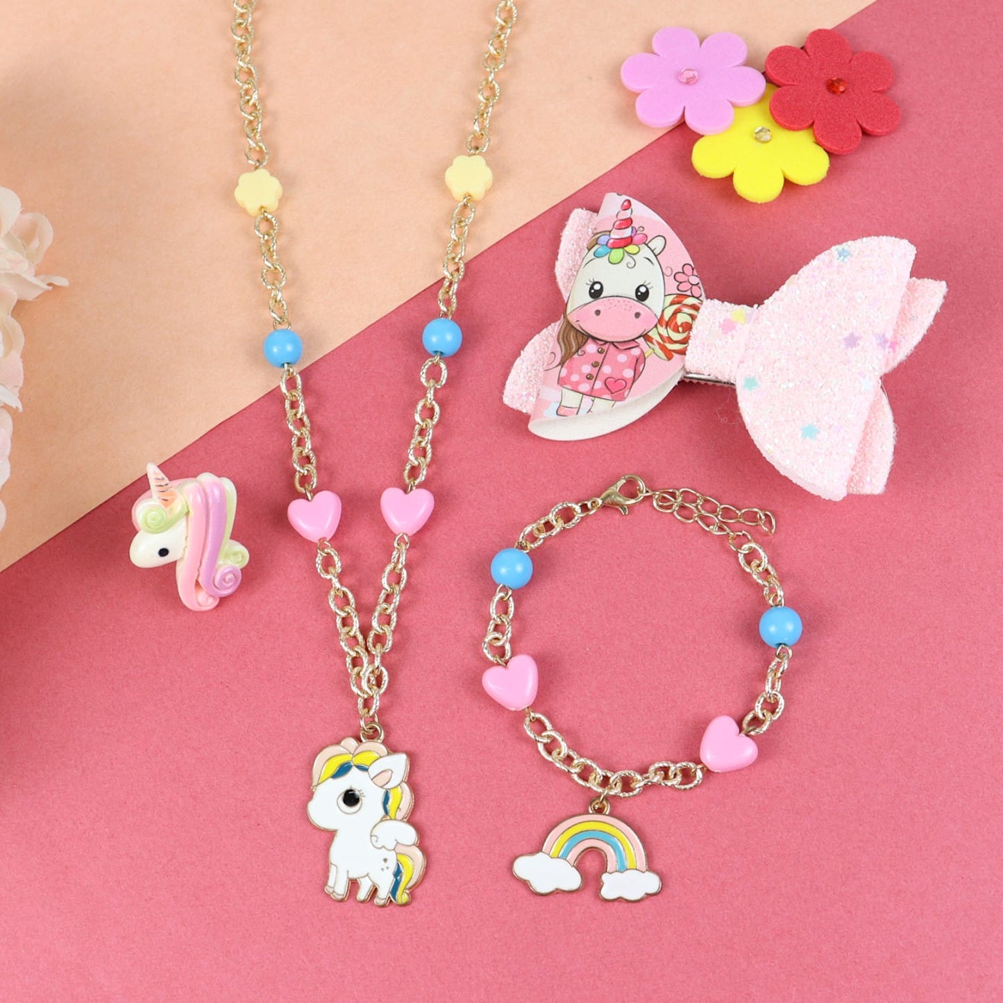Unicorn Rainbow Jewellery Set - Pink