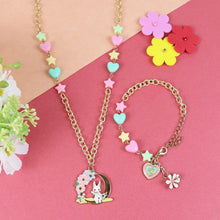 Load image into Gallery viewer, Bunny &amp; Heart Charm Necklace &amp; Bracelet Set - Pink
