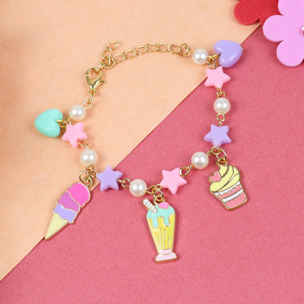 Cup Cake Ice-Cream Multi-Charms Bracelet - Pink & Yellow