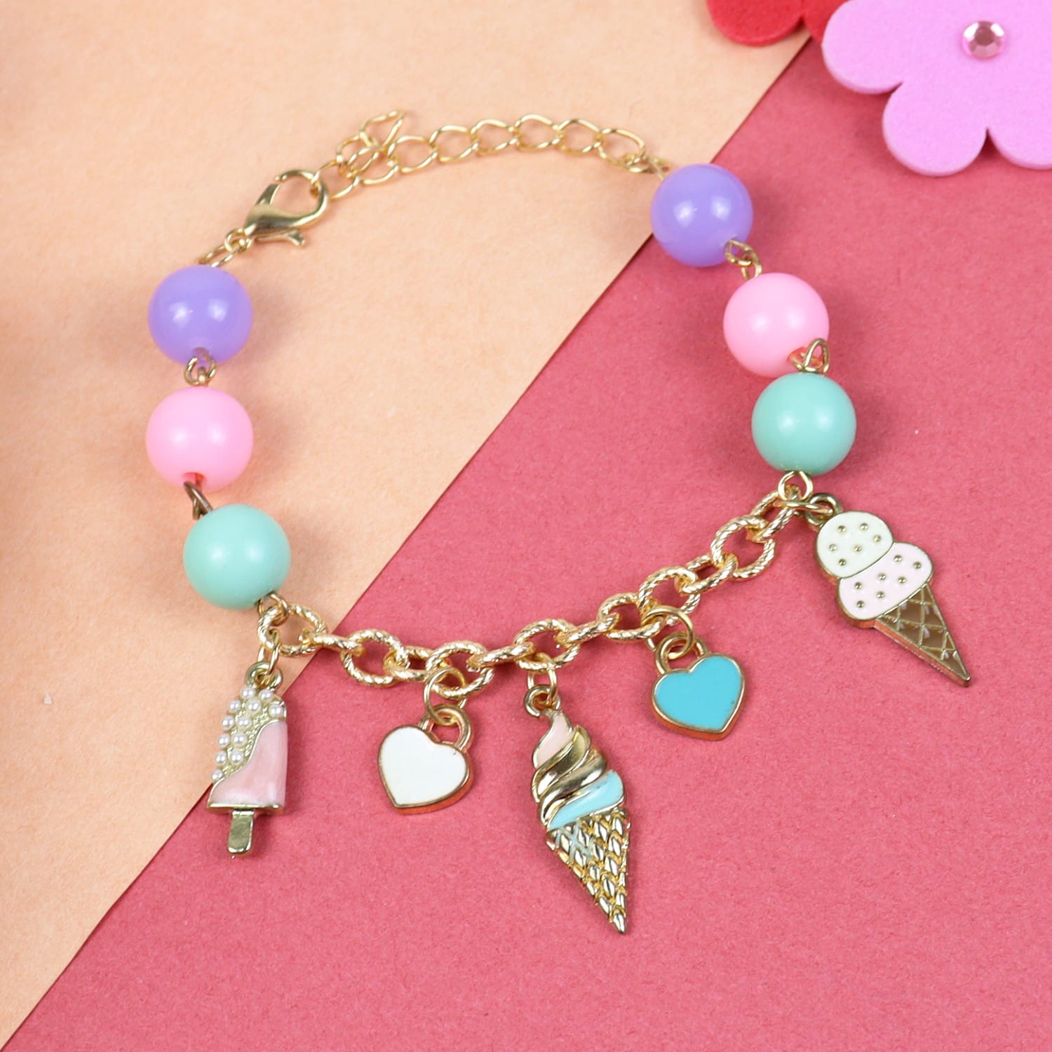 Ice-Cream Multi-Charms Bracelet Pink Purple – Asthetika