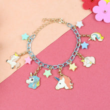 Load image into Gallery viewer, Unicorn Multi-Charms Chain Bracelet - Pink &amp; Blue
