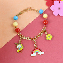 Load image into Gallery viewer, Unicorn Rainbow Hanging Multi-Charms Chain Bracelet - Red &amp; Yellow
