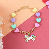 Unicorn Heart Charms Chain Bracelet - Pink, Blue, Green, Yellow