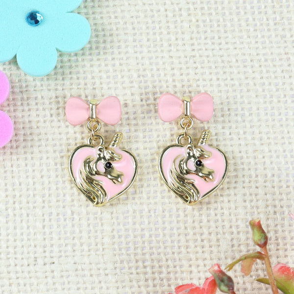 Unicorn Heart Charms Earrings - Pink