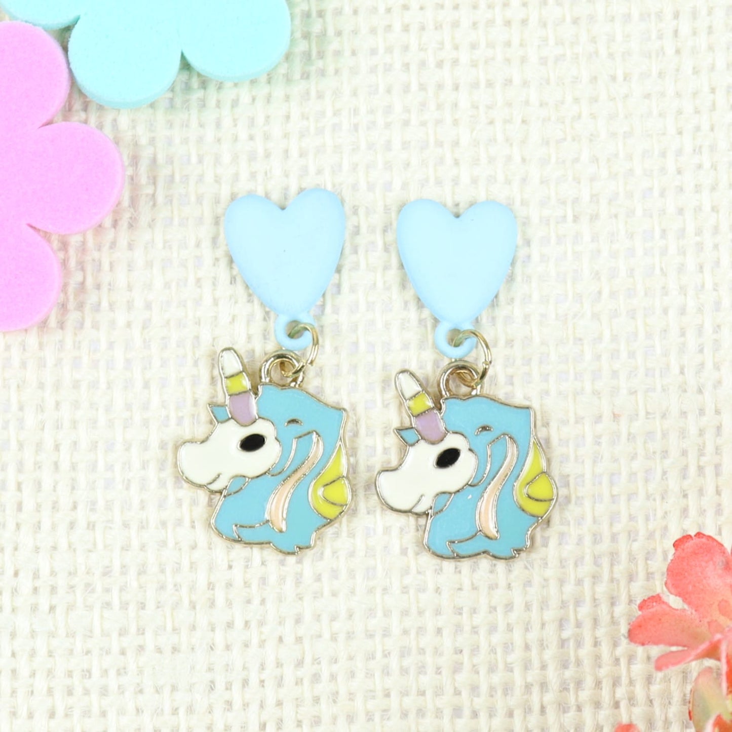 Unicorn Charms Drop Earrings - Blue