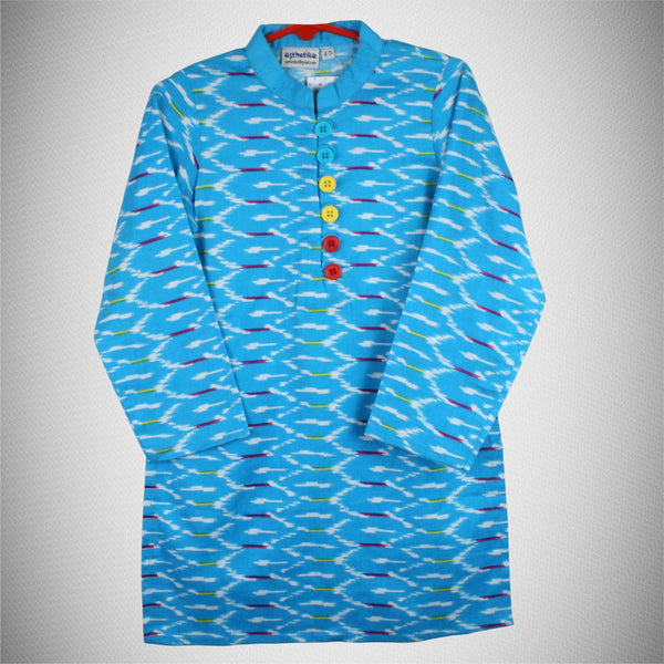 Blue Ikkat Kurta with Colourful Buttons