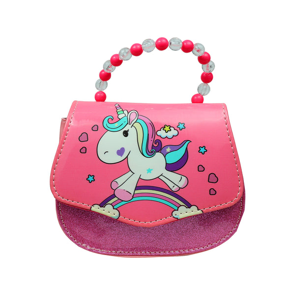 Baby Pink Unicorn Sling Bag with Beaded Handle