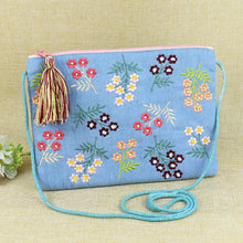 Load image into Gallery viewer, Embroidered Fabric Tasselled Sling Bag for Girls - Blue
