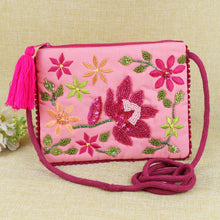 Load image into Gallery viewer, Embroidered Fabric Tasselled Sling Bag for Girls - Pink
