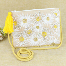 Load image into Gallery viewer, Embroidered Fabric Tasselled Sling Bag for Girls - Yellow

