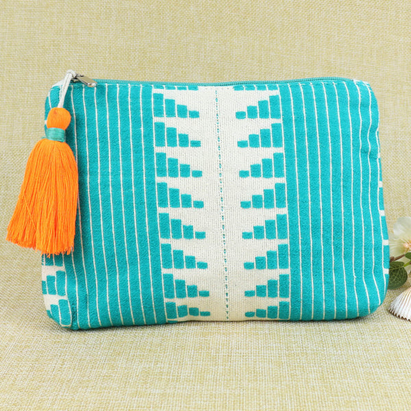 Fabric Tasselled Pouch - Green