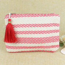 Load image into Gallery viewer, Fabric Tasselled Pouch - Red Stripes
