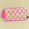 Embroidered Fabric Tasselled Pouch - Pink