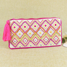 Load image into Gallery viewer, Embroidered Fabric Tasselled Pouch - Pink
