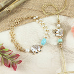 Diamond Stone Elephant Charm Bhaiya Bhabhi Rakhi & Bracelet Set