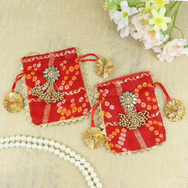 Fabric Coin Ginni Pouch - Bandhani- Set of 2 - Red