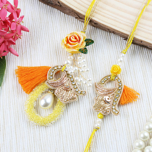 Floral Butti Crystal Stone Bhaiya Bhabhi Rakhi Pair