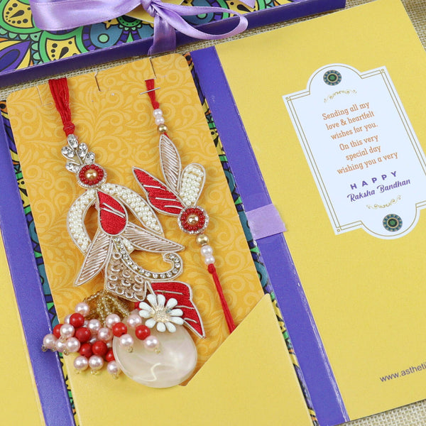 Embroidered Butti Bhaiya Bhabhi Rakhi Set in Fancy Raksha Bandhan Envelope