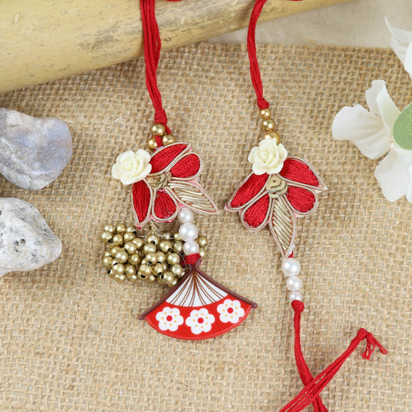 Floral Butti Bhaiya Bhabhi Rakhi Pair with Moti Tassels
