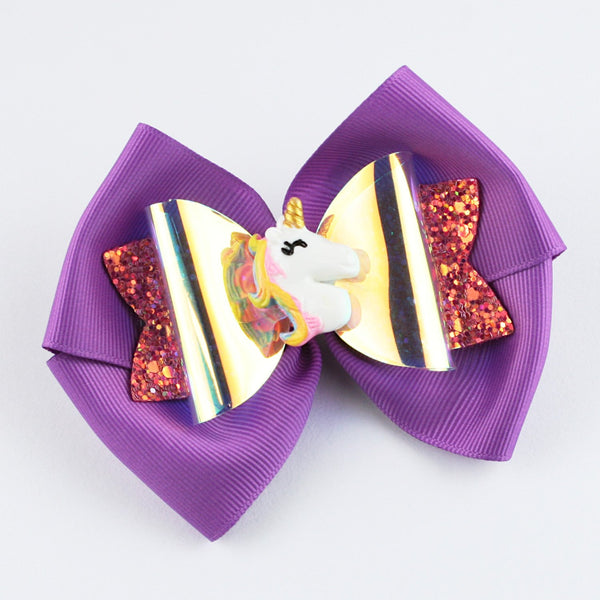 Unicorn Metallic Bow Hair clip - Purple
