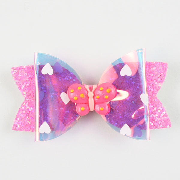 Butterfly Glitter Bow Hairclip - Pink