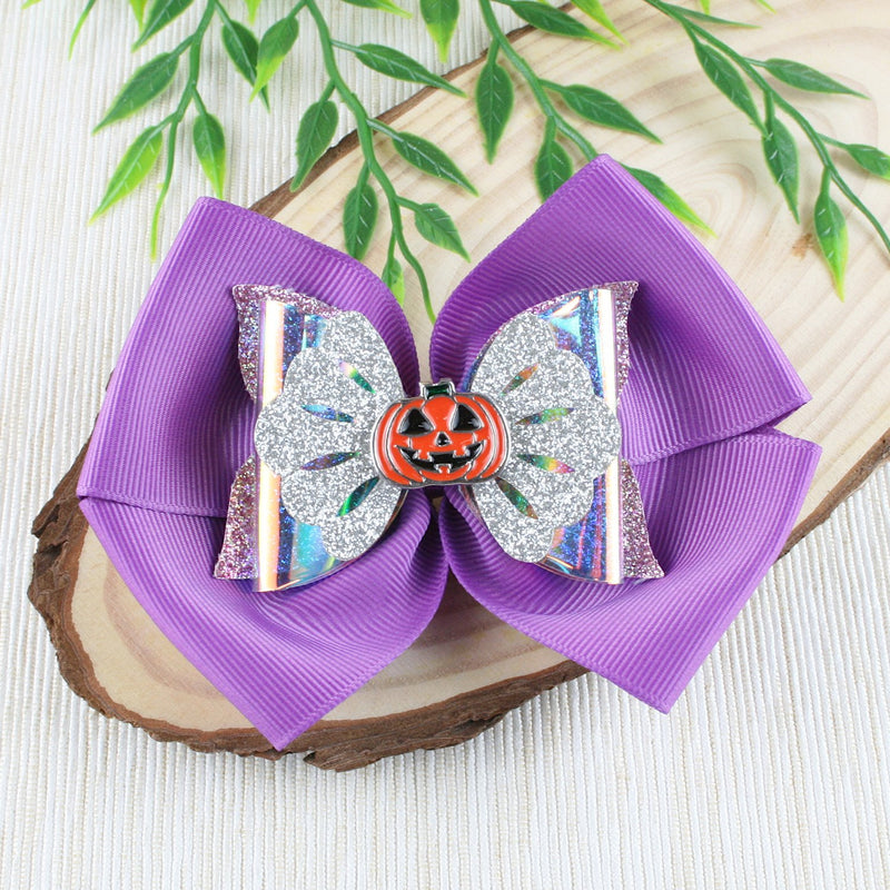 Purple Bow Jack O Lantern Halloween Hair Clip
