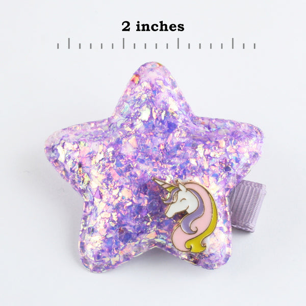 Purple Star Unicorn Charm Hair Clip