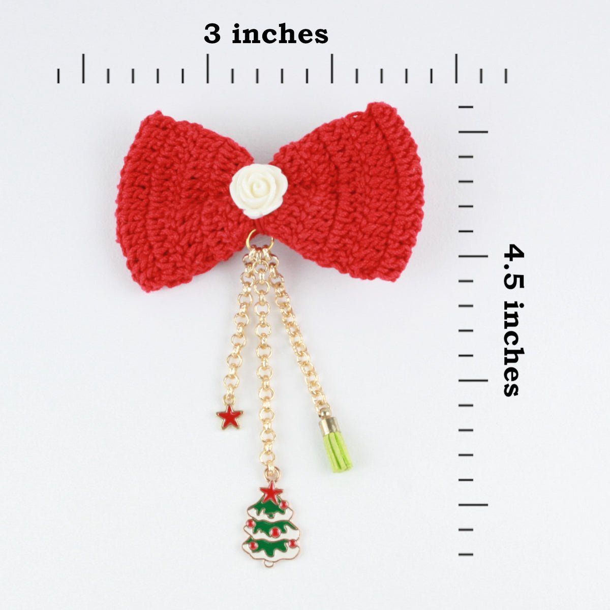 Knitted Red Bow Xmas Tree Charm Hair Clip