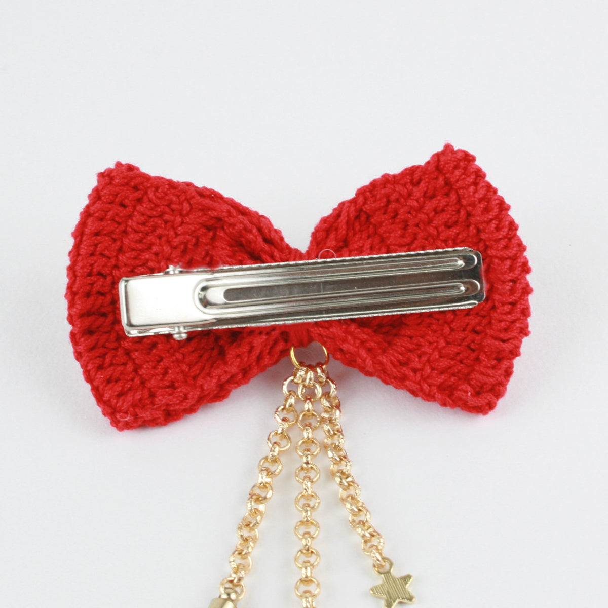 Knitted Red Bow Xmas Tree Charm Hair Clip
