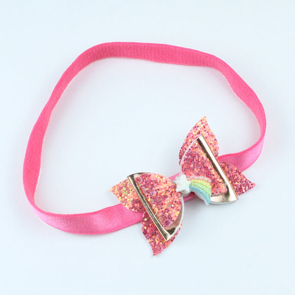 Glitter Bow Rainbow Charm Pink Headband for Girls