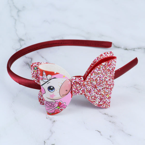 Unicorn Glitter Bow Hair Band - Red