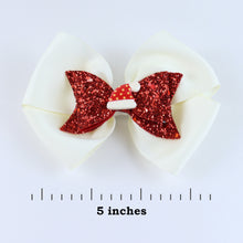 Load image into Gallery viewer, Christmas Glitter Bow Hair Clip - Red &amp; White
