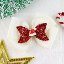 Load image into Gallery viewer, Christmas Glitter Bow Hair Clip - Red &amp; White
