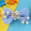  Floral Charm Bow Hair Clip - Blue