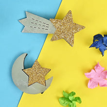 Load image into Gallery viewer,  Star Moon Glitter Hair Clips [Set of 2] - Gold &amp; Silver
