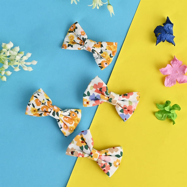  Floral Bow Hair Clips [Set of 4] - Orange