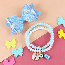 Load image into Gallery viewer, Floral Glitter Hair Clip &amp; Beaded Bracelet Combo Set
