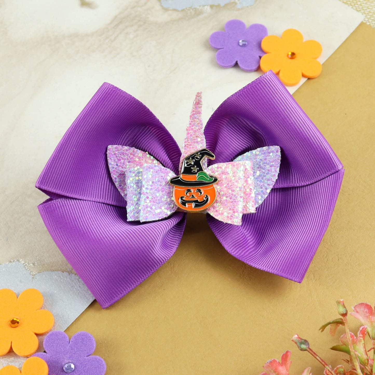 Halloween Pumpkin Bow Hair Clip