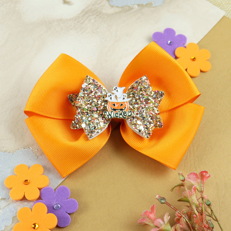 Halloween Pumpkin Bow Hair Clip