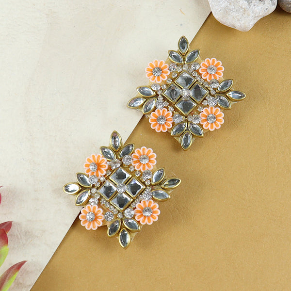 Floral Butti Ethnic Hair Clips for Girls Set of 2 Orange