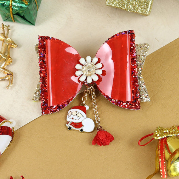 Santa Claus Charm Christmas Glitter Hair Clip Red::White