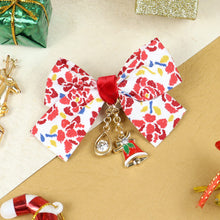 Load image into Gallery viewer, Christmas Charms Fabric Bow Hair Clip Red
