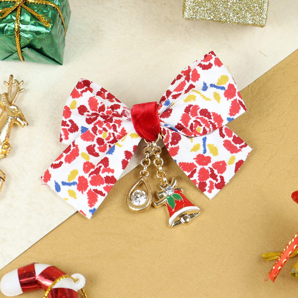 Christmas Charms Fabric Bow Hair Clip Red