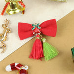 Christmas Bell Tassels Bow Hair Clip Red::Green