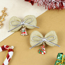 Load image into Gallery viewer, Christmas Charm Fabric Bow Hair Clips - Set of 2 Gold
