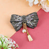 Hanging Charms Glitter Bow Hair Clip - Black