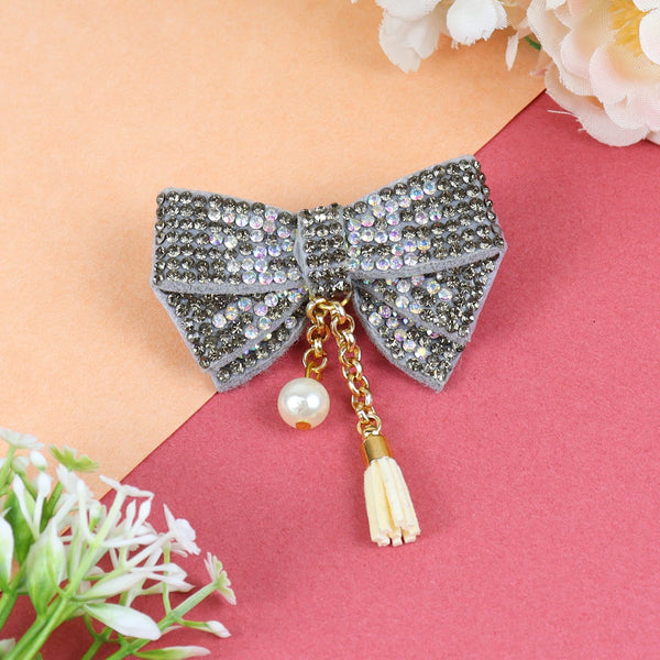 Hanging Charms Glitter Bow Hair Clip - Grey