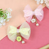 Floral Charm Glitter Bow Hair Clips - Set of 2 - Pink Yellow